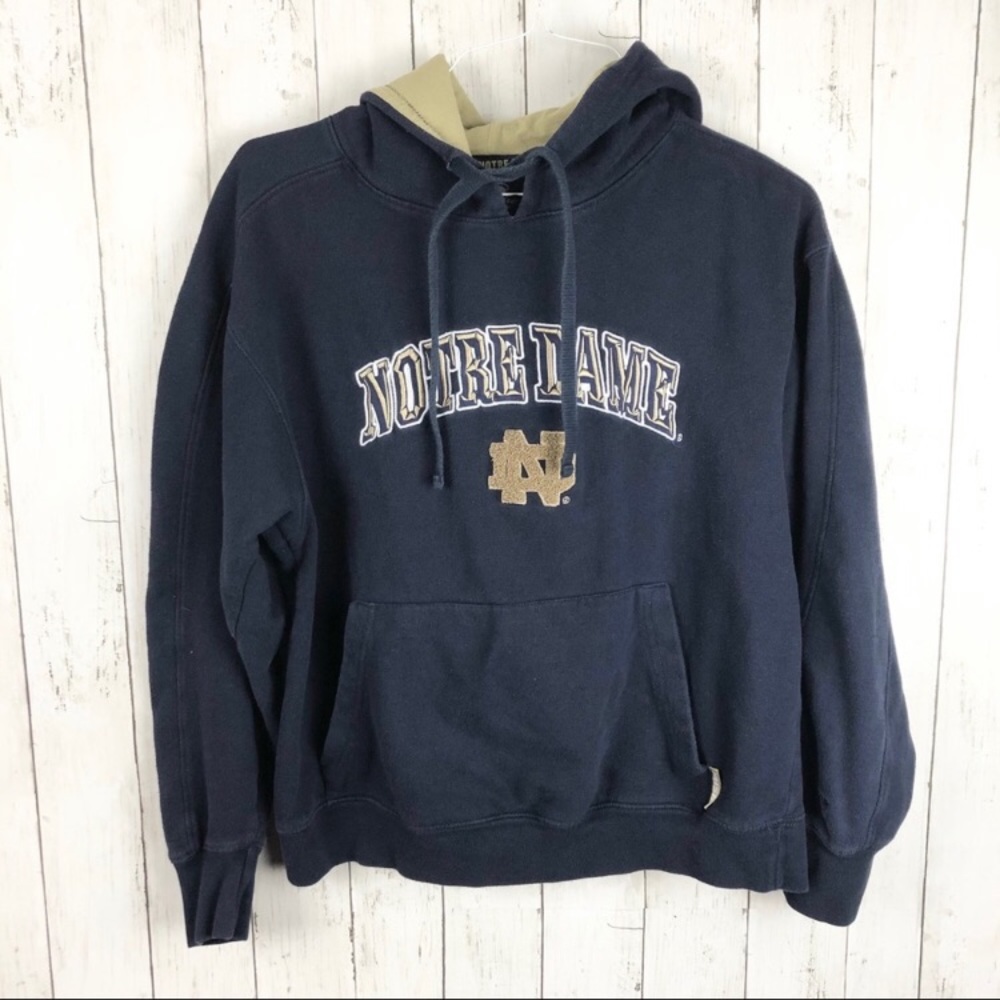 Notre Dame Navy Tan Sweatshirt Hoodie pull Strings College One Pocket Medium
